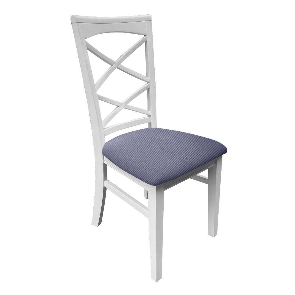 "Montauk" Hamptons Style Chair with Cross Back Detail, Vivid White with Blue & White Stripes cushioned seat (RRP $399) - Image 2