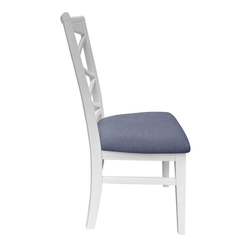 "Montauk" Hamptons Style Chair with Cross Back Detail, Vivid White with Blue & White Stripes cushioned seat (RRP $399) - Image 3