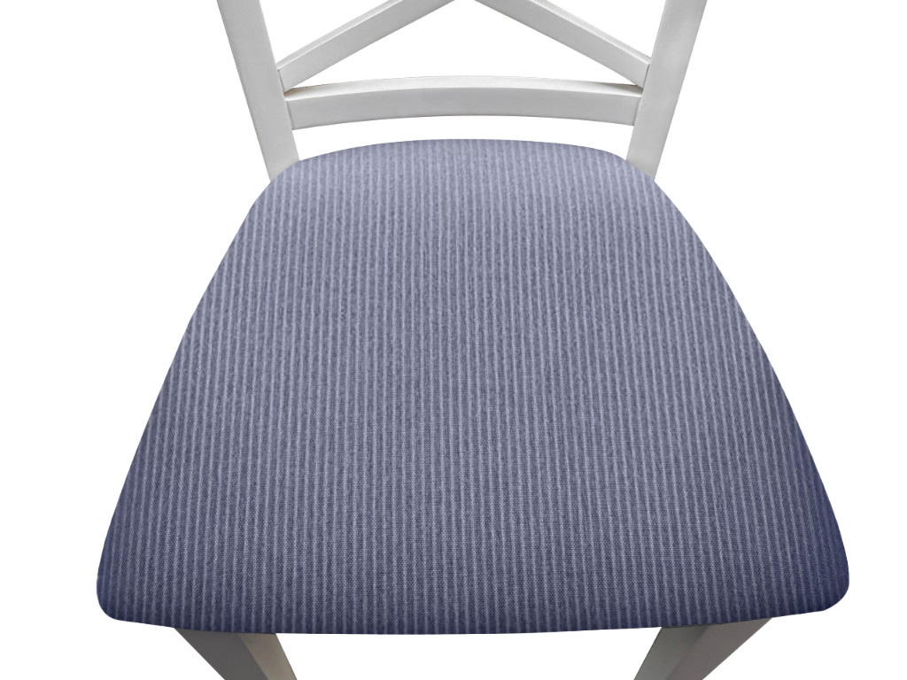 "Montauk" Hamptons Style Chair with Cross Back Detail, Vivid White with Blue & White Stripes cushioned seat (RRP $399) - Image 4