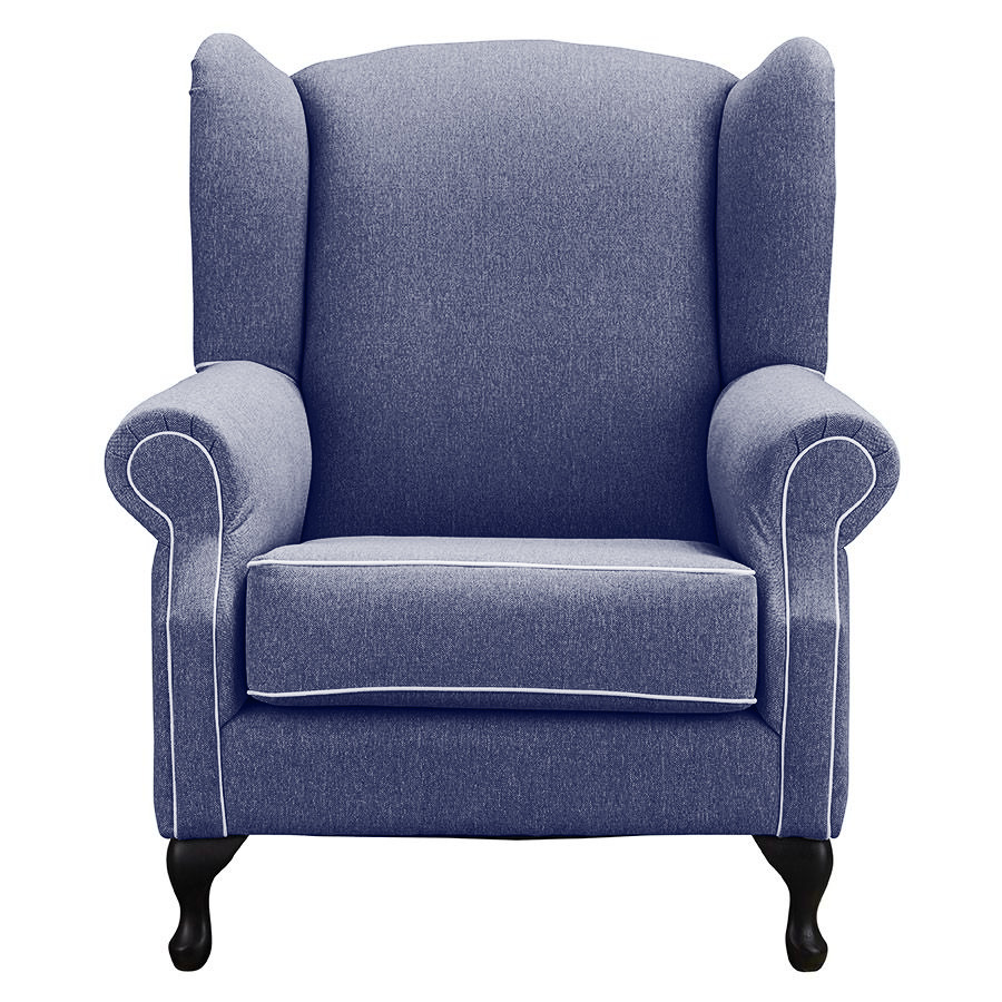 "Aerin" Australian Made Hampton Style Occasional Wing Fabric Armchair Memory Foam, Maine Royal (RRP $2499)