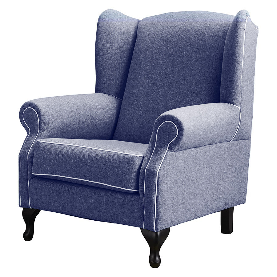 "Aerin" Australian Made Hampton Style Occasional Wing Fabric Armchair Memory Foam, Maine Royal (RRP $2499) - Image 2