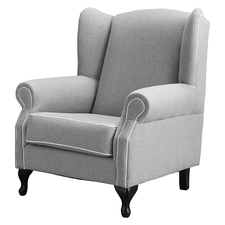 "Aerin" Australian Made Hampton Style Occasional Wing Fabric Armchair Memory Foam, Maine Pewter (RRP $2499) - Image 2