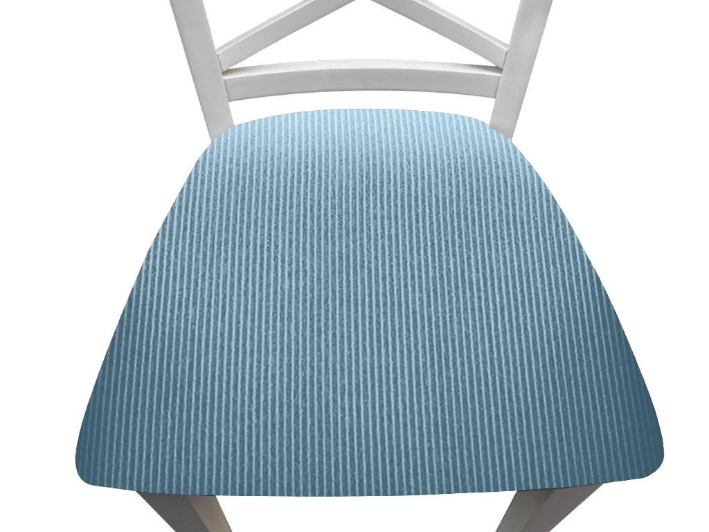 "Montauk" Hamptons Style Chair with Cross Back Detail, Vivid White with Sky Blue & White Stripes cushioned seat (RRP $399) - Image 4