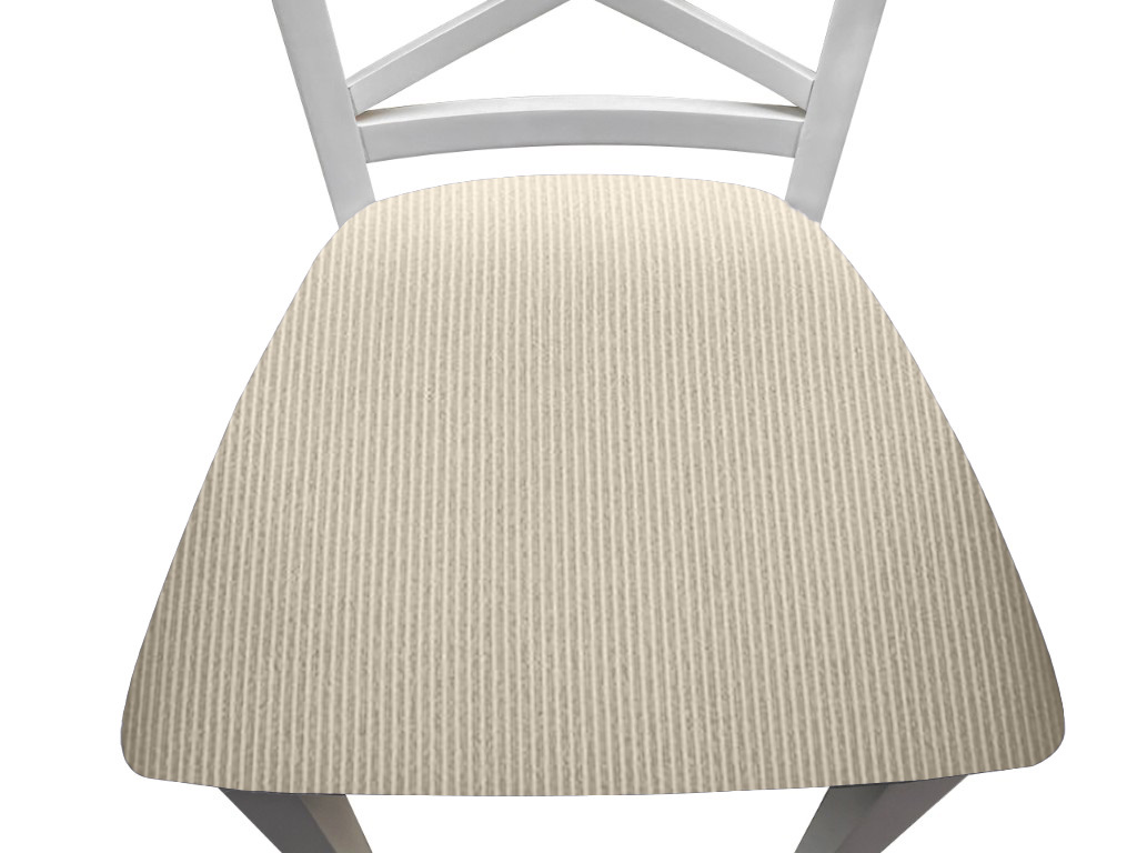 "Montauk" Hamptons Style Chair with Cross Back Detail, Vivid White with Beige & White Stripes cushioned seat (RRP $399) - Image 4