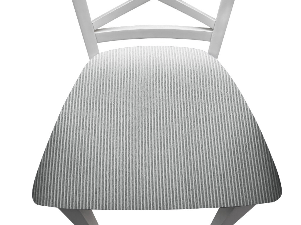 "Montauk" Hamptons Style Chair with Cross Back Detail, Vivid White with Light Grey & White Stripes cushioned seat (RRP $399) - Image 4