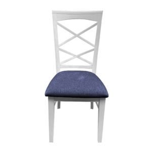 "Montauk" Hamptons Style Chair with Cross Back Detail, Vivid White with Navy Blue cushioned seat (RRP $399)