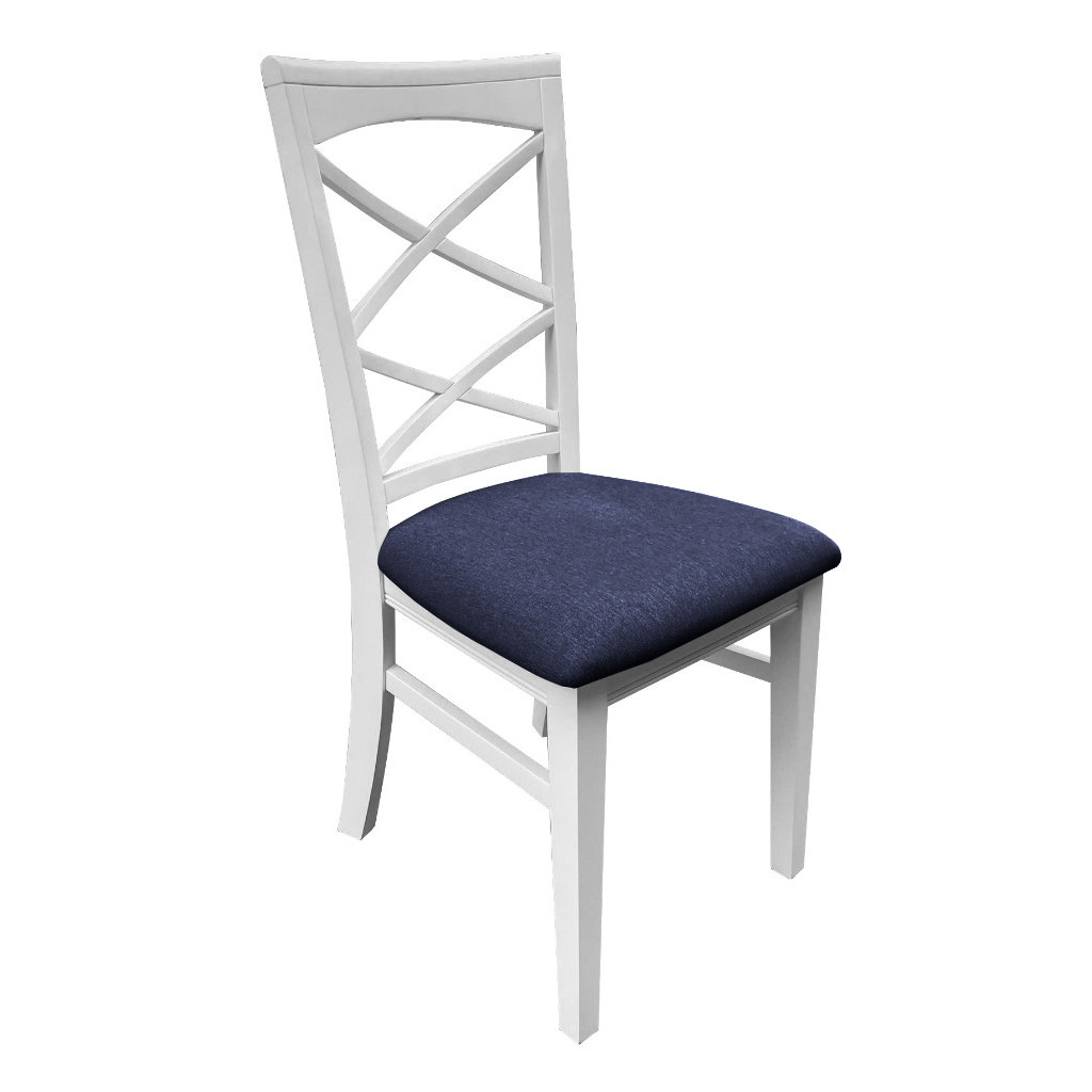 "Montauk" Hamptons Style Chair with Cross Back Detail, Vivid White with Navy Blue cushioned seat (RRP $399) - Image 2