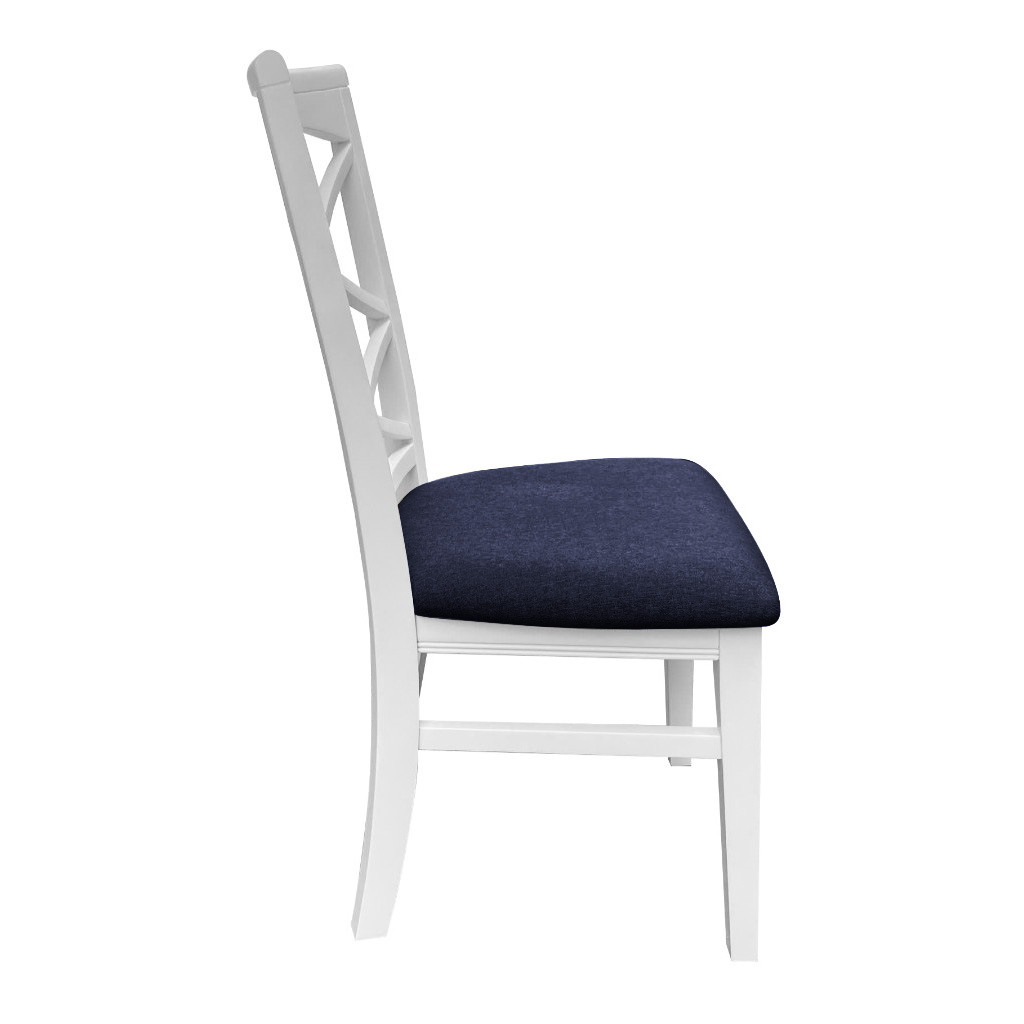 "Montauk" Hamptons Style Chair with Cross Back Detail, Vivid White with Navy Blue cushioned seat (RRP $399) - Image 3