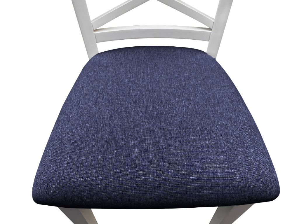 "Montauk" Hamptons Style Chair with Cross Back Detail, Vivid White with Navy Blue cushioned seat (RRP $399) - Image 4