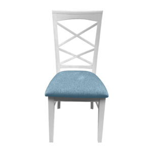 "Montauk" Hamptons Style Chair with Cross Back Detail, Vivid White with Sky Blue cushioned seat (RRP $399)