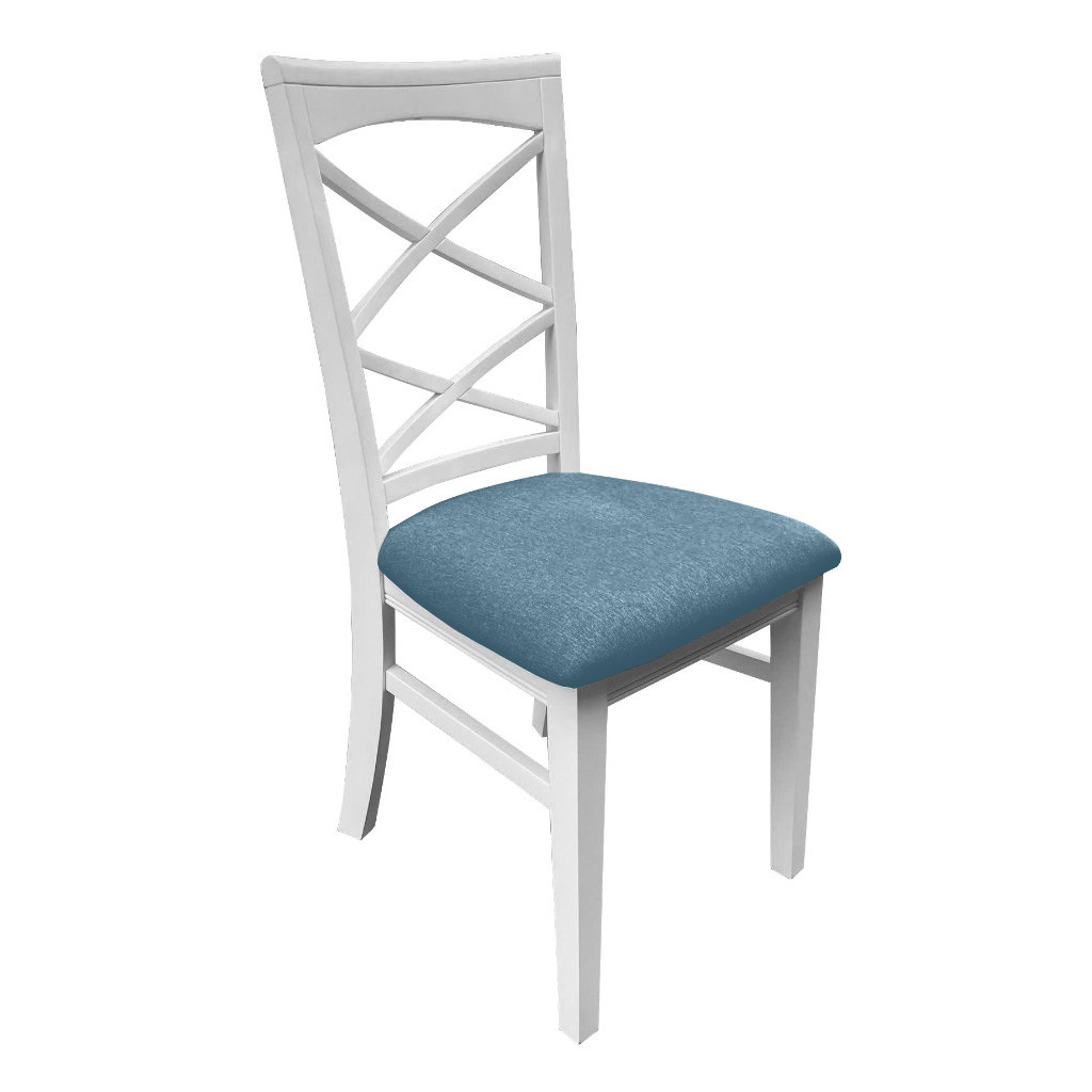 "Montauk" Hamptons Style Chair with Cross Back Detail, Vivid White with Sky Blue cushioned seat (RRP $399) - Image 2