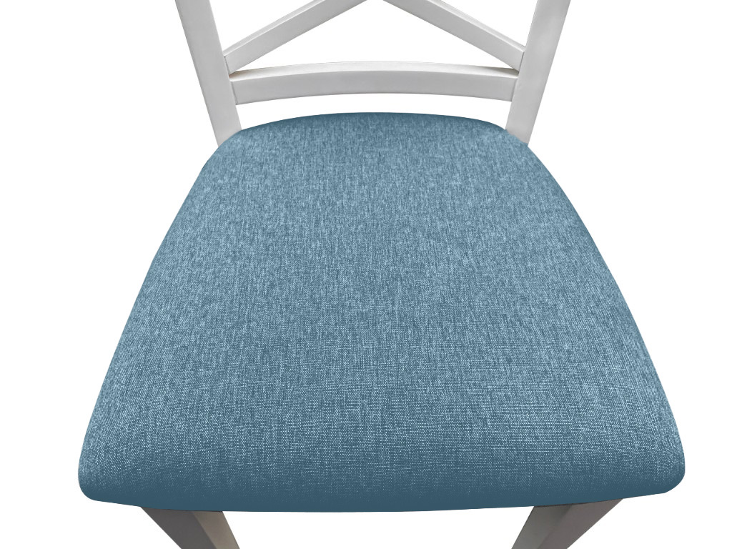 "Montauk" Hamptons Style Chair with Cross Back Detail, Vivid White with Sky Blue cushioned seat (RRP $399) - Image 4