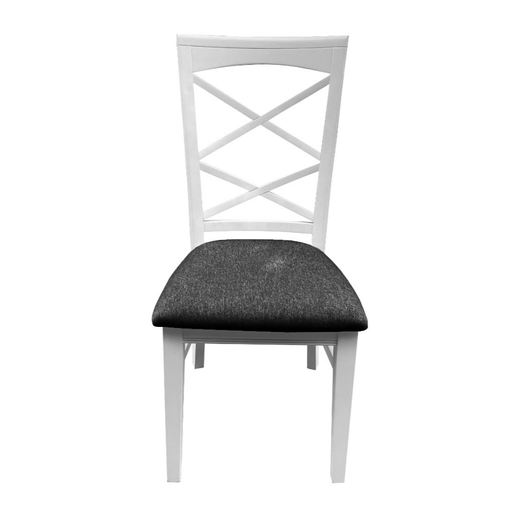 "Montauk" Hamptons Style Chair with Cross Back Detail, Vivid White with Dark Grey cushioned seat (RRP $399)