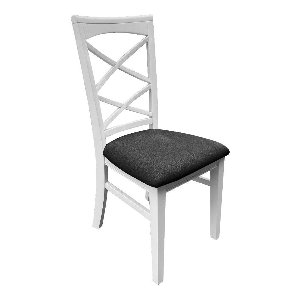 "Montauk" Hamptons Style Chair with Cross Back Detail, Vivid White with Dark Grey cushioned seat (RRP $399) - Image 2
