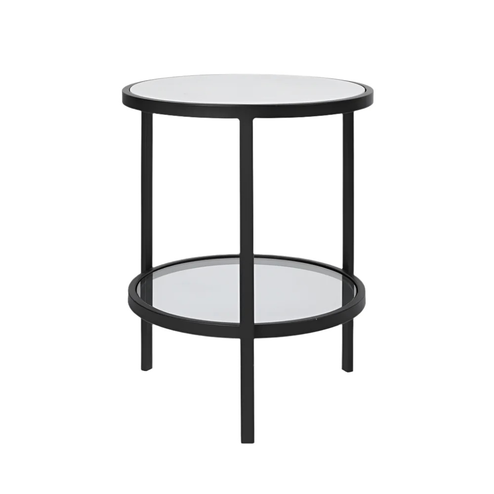 Palladium Black Iron Marble & Glass Side Table, L 50cm W 50cm H 60cm (RRP $699)
