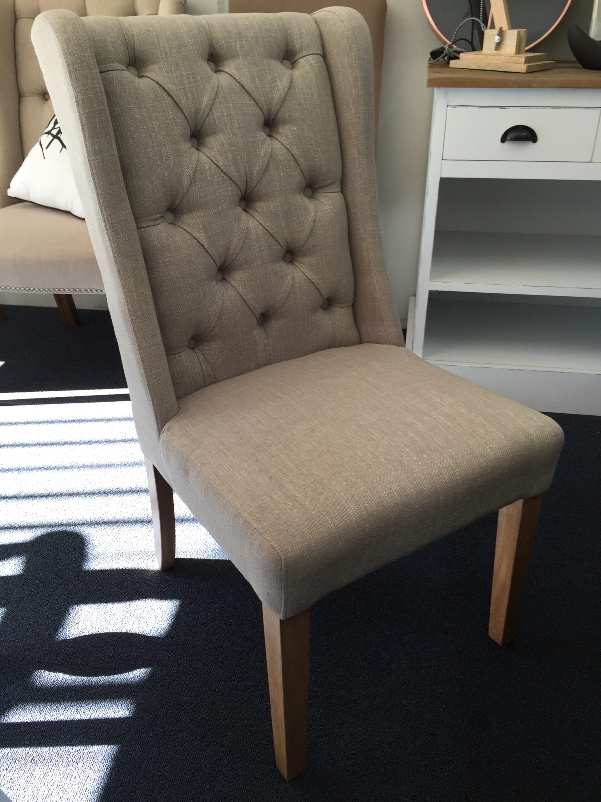 "Monaco" French Provincial Buttoned Linen Dining Chair, 50cm x 65 x 97cm (RRP $449) - Image 2