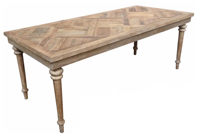 "Marrakesh" Parquetry Dining Table with Turned legs Recycled Elm, 200cm x 90cm (RRP $1799)