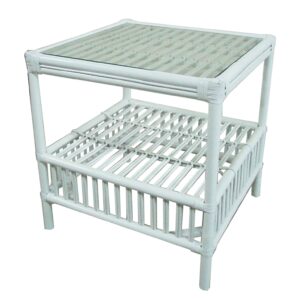 wp-image-tigress-12544.jpg "Alfresco" Rattan Side Lamp Table with with Tempered Glass in White, 60cmL x 60cmW x 64cmH (RRP $699)