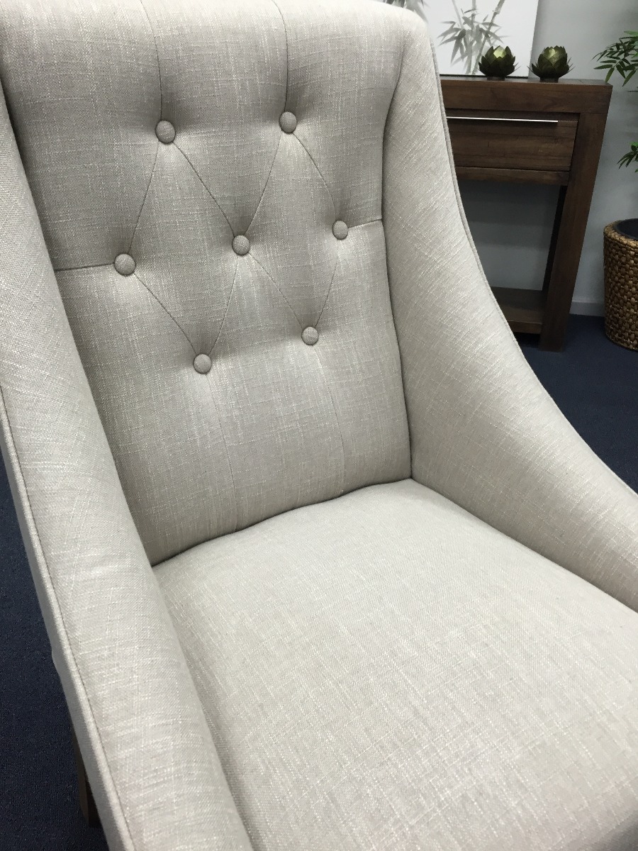 "Hudson" Hampton Style Linen Fabric Upholstered Dining Chair Wings Studs, Linen (RRP $599) - Image 5