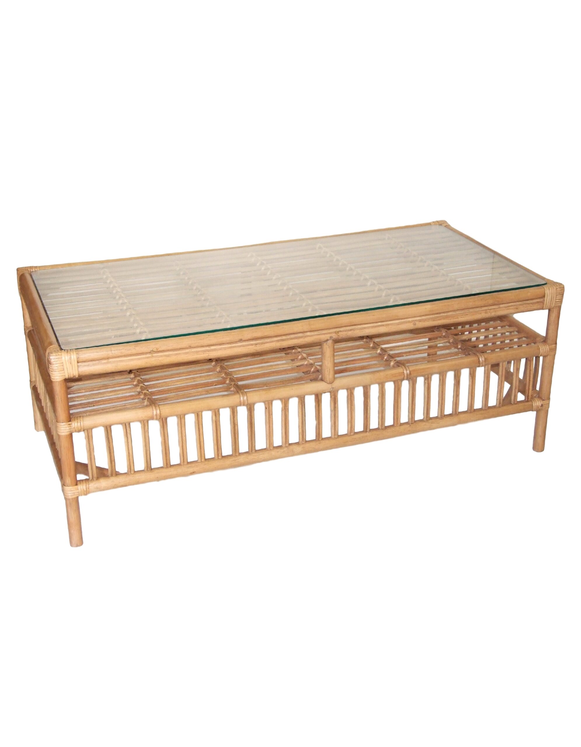 "Alfresco" Rattan Coffee Table with Tempered Glass Natural, 120cmL x 60cmW x 45cmH (RRP $799)