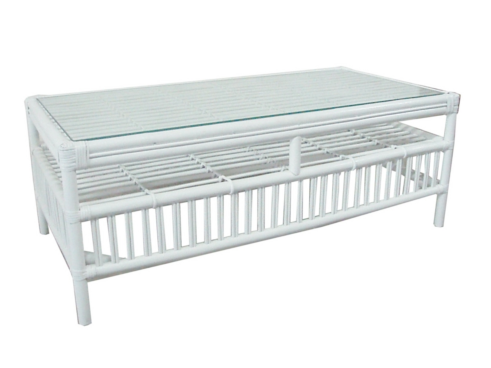 "Alfresco" Rattan Coffee Table with Tempered Glass in White, 120cmL x 60cmW x 45cmH (RRP $799) - Image 2