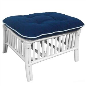 "Long Island" Lounge Foot Stool in White with Navy Blue Covers with White Piping (RRP $349)