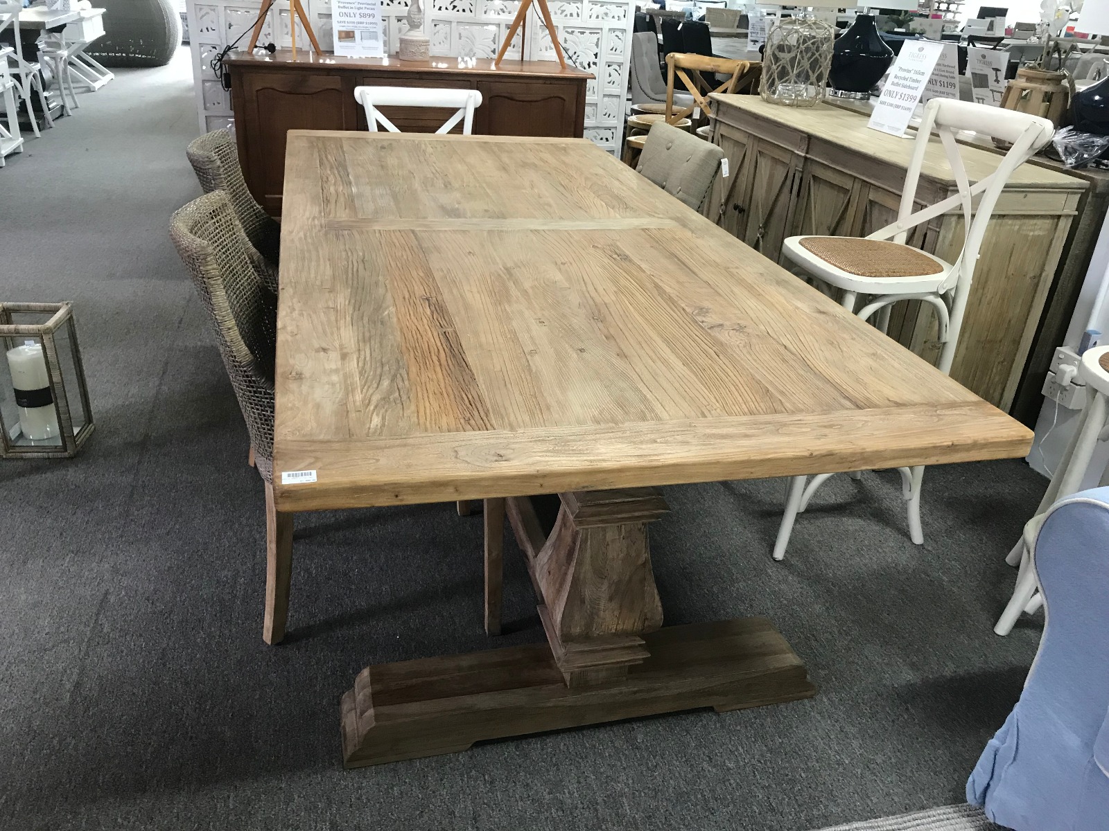 "Madrid" Hamptons Style Solid Timber Dining Table with Pedestal Base Recycled Elm, 200cmL x 100cmD (RRP $2999) - Image 2