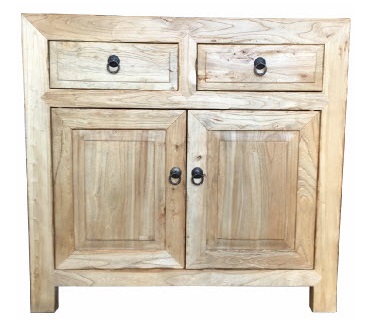 "Kingscliff" Recycled Elm Timber 2 Drawer 2 Door Cabinet Hall Table, 90cm x 40cm x 85cm