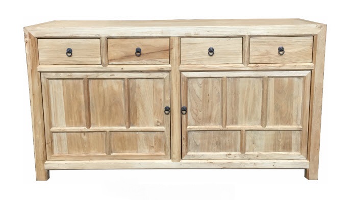 "Kingscliff" Recycled Elm Timber 2 Door 4 Drawer Sideboard Hall Console, 154cm x 44cm x 85cm