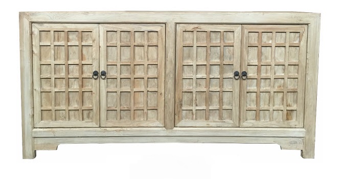 "Kingscliff" Recycled Elm Timber 4 Door Lattice Buffet, 180cm x 45cm x 90cm