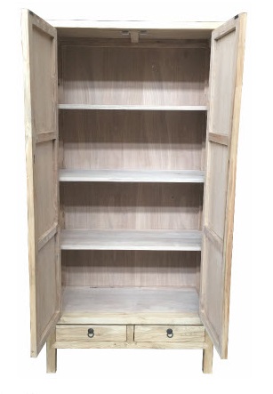 "Kingscliff" Recycled Elm Timber Cabinet, Linen Press 100cm x 45cm x 190cm - Image 2