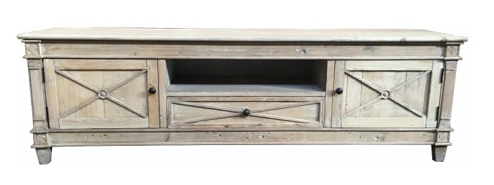 "New Hampshire" Recycled Timber TV Entertainment Unit White Wash, 180cmL x 40cmD x 55cmH (RRP $1499)
