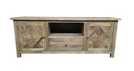 "Parquet" Hamptons Style Timber Parquetry Entertainment Unit, 150cm x 45cm x 58cmH