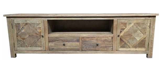 "Parquet" Hamptons Style Timber Parquetry Entertainment Unit, 200cm x 45cm x 60cmH