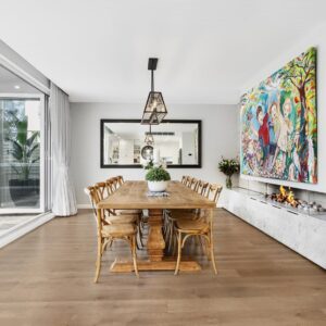 "Madrid" Hamptons Style Timber Dining Table Pedestal Base Recycled Elm, 300cm x 110cm x 76cmH (RRP $3999)
