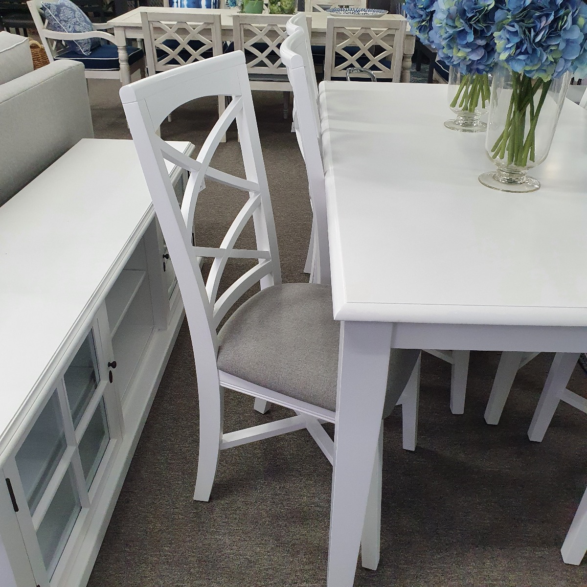 "Montauk" Hamptons Style 7 Piece Timber Dining Setting White 180x95cm Table & 6 White Chairs (RRP $2999) - Image 6