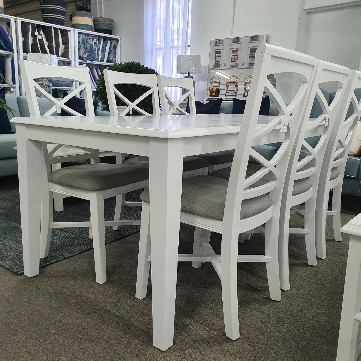 "Montauk" Hamptons Style Timber Dining Table White, 180cmL x 95cmD x 77cmH (RRP $999) - Image 4
