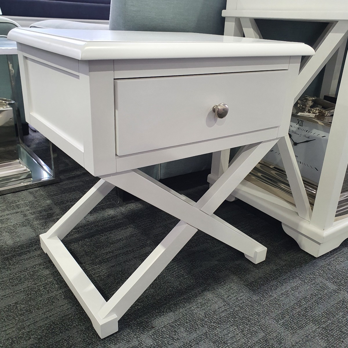 "Montauk" Hamptons Style Timber Side Table Cross Leg White, 55cmW x 42cmD x 58cmH (RRP $399) - Image 3