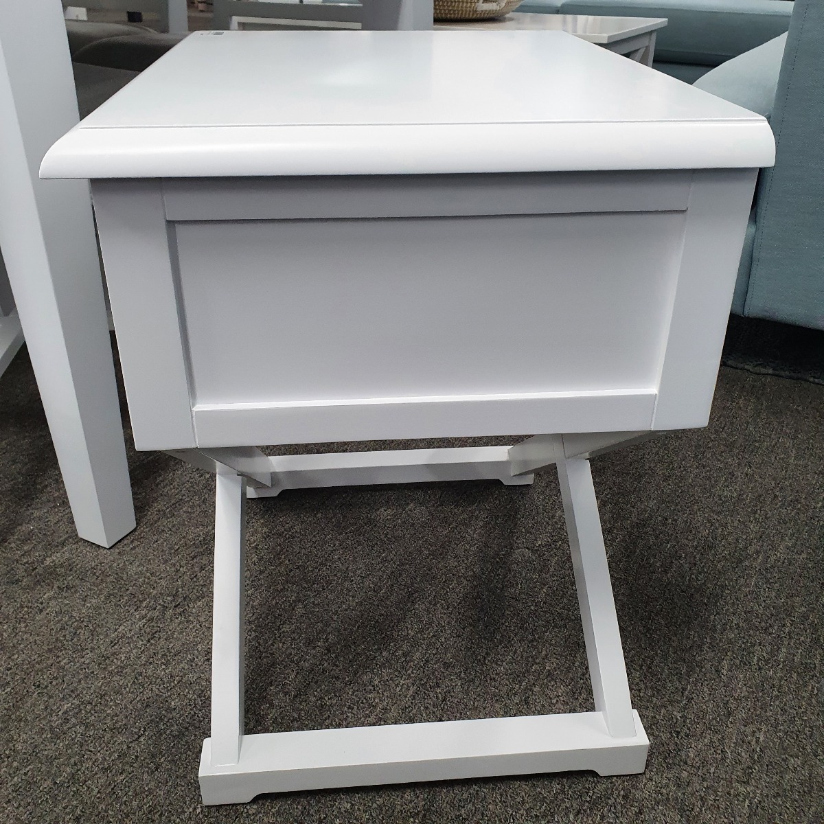 "Montauk" Hamptons Style Timber Side Table Cross Leg White, 55cmW x 42cmD x 58cmH (RRP $399) - Image 4