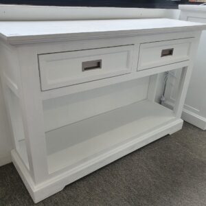 wp-image-tigress-29300.jpg "Cove" Hamptons Style Console Table 2 Drawer, Brushed White, 125cmW x 38cmD x 80cmH (RRP $899)