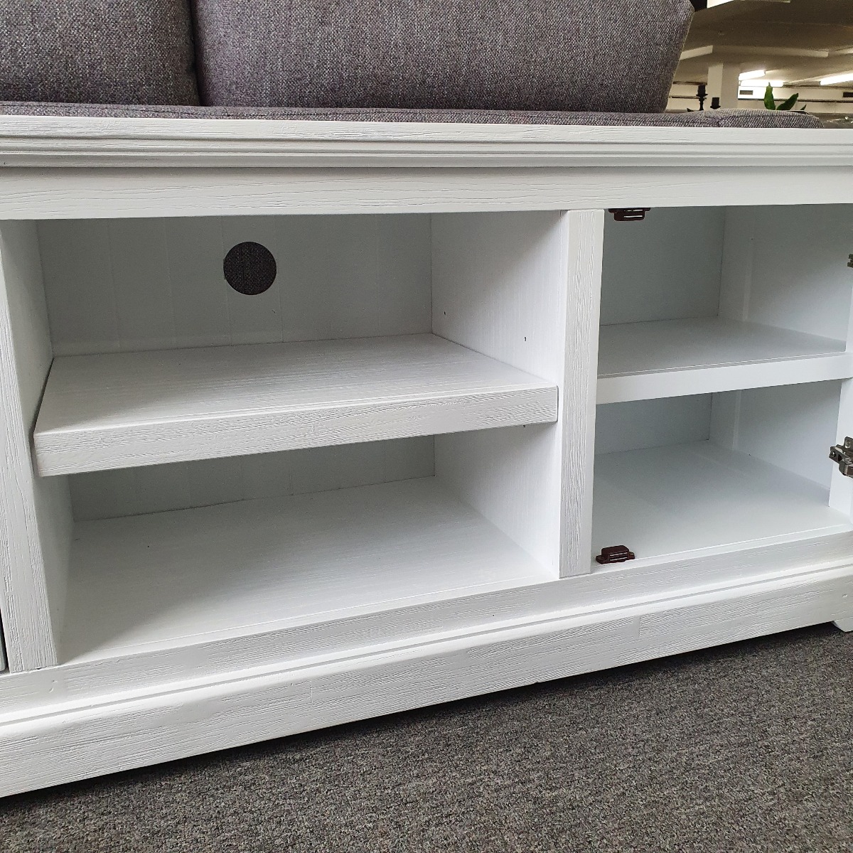 "Cove" Hamptons Style TV Unit 2 Door 2 Niche, Brushed White, 160cmW x 45cmD x 60cmH (RRP $1199) - Image 4