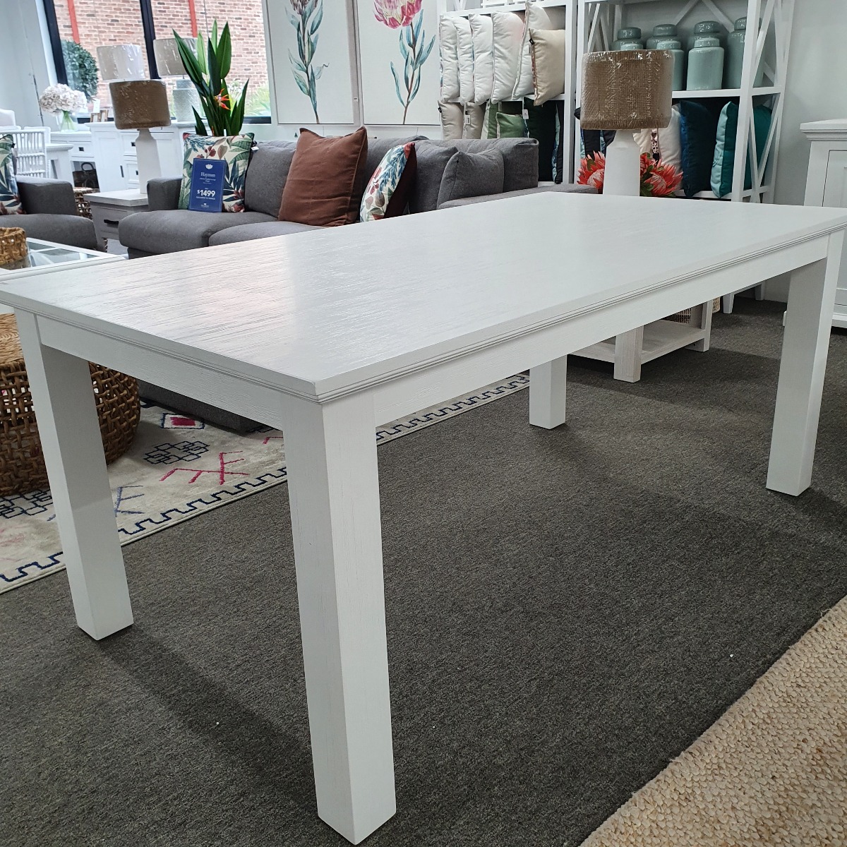 "Cove" Hamptons Style Dining Table, Brushed White, 180cmW x 100cmD x 77cmH (RRP $1099) - Image 2