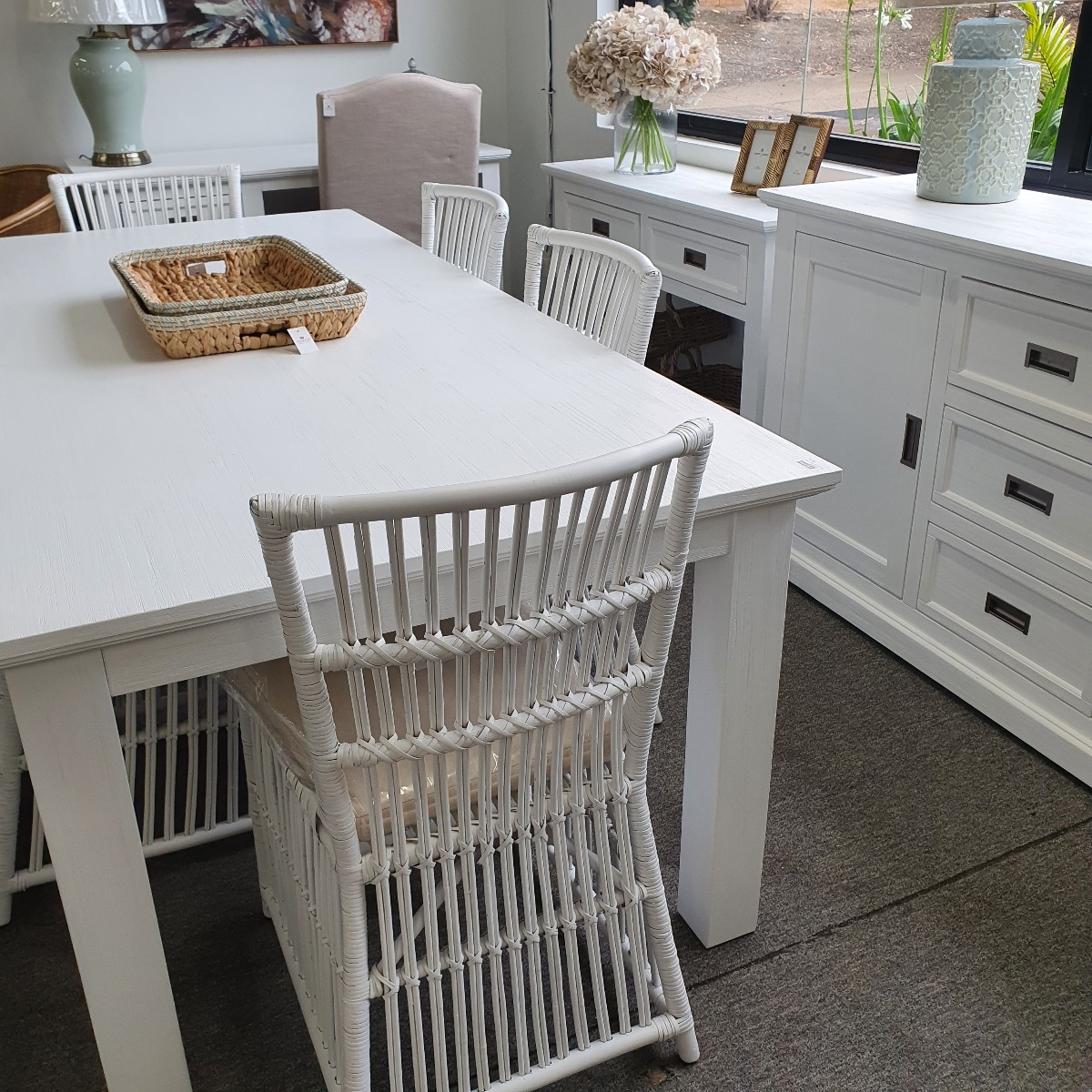 "Cove" Hamptons Style Dining Table, Brushed White, 180cmW x 100cmD x 77cmH (RRP $1099) - Image 4