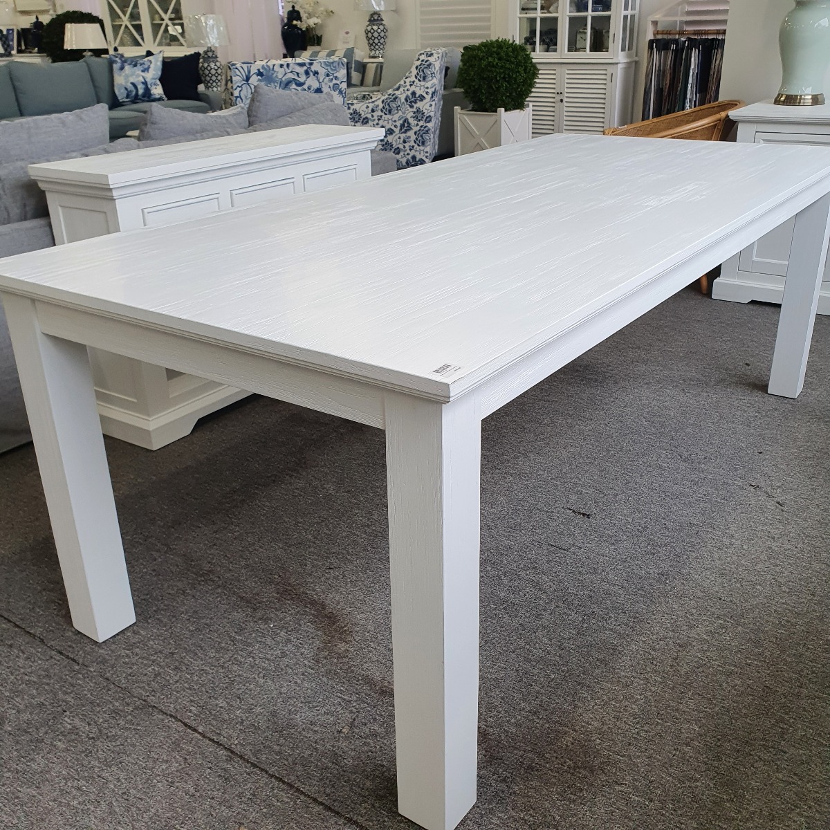 "Cove" Hamptons Style Dining Table, Brushed White, 220cmW x 100cmD x 77cmH (RRP $1499) - Image 2