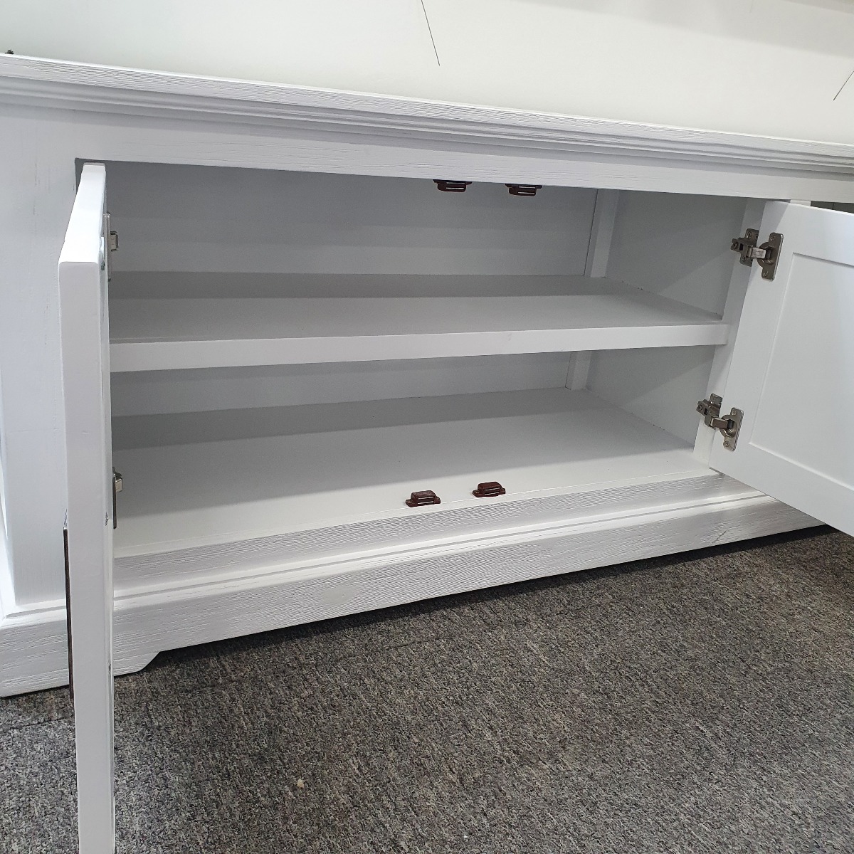 "Cove" Hamptons Style TV Unit 2 Door, 2 Drawers, Brushed White, 220cmW x 45cmD x 60cmH (RRP $1499) - Image 3