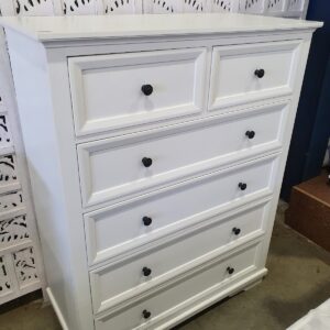 wp-image-tigress-29375.jpg "Emily" Hamptons Style Timber 6 Drawer Tallboy White, 95cmL x 45cmD x 120cmH (RRP $1499)