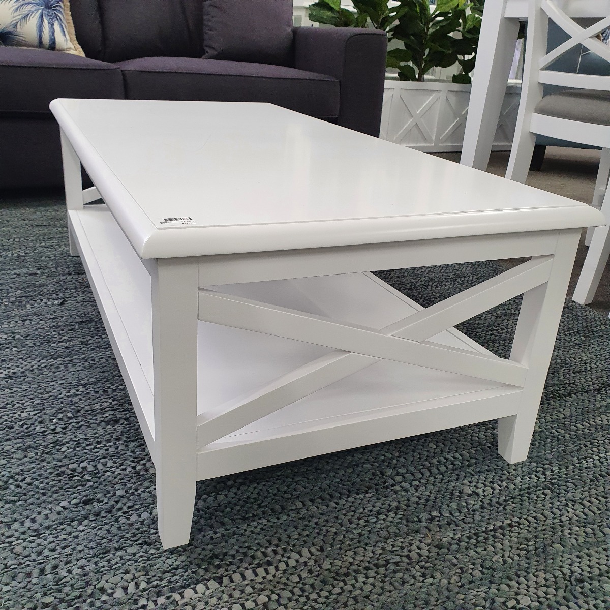 "Montauk" Hamptons Style Timber Coffee Rectangle Table Cross Leg White, 120cm x 60cm x 45cm (RRP $699) - Image 2