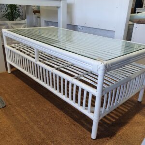 wp-image-tigress-29681.jpg "Alfresco" Rattan Coffee Table with Tempered Glass in White, 120cmL x 60cmW x 45cmH (RRP $799)