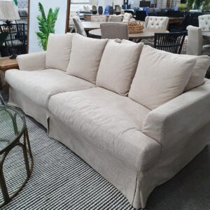 wp-image-tigress-29789.jpg "Somerset" Hamptons Style Fabric 3.5 Seater Sofa Lounge Feather Filled with Removable Slip Covers, Linen 236cmL x 115cmD x 91cmH (RRP $3499)
