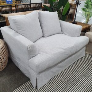 wp-image-tigress-29791.jpg "Somerset" Hampton Style Fabric 1.5 Seater Occasional Chair Armchair Feather Filled with Removable Covers, Glacier 134cmW x 115cmD x 91cmH (RRP $2499)